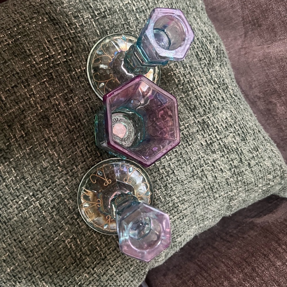 PartyLite Iridescent Purple and Teal Candle Holder Set and votive holder. - Picture 3 of 7